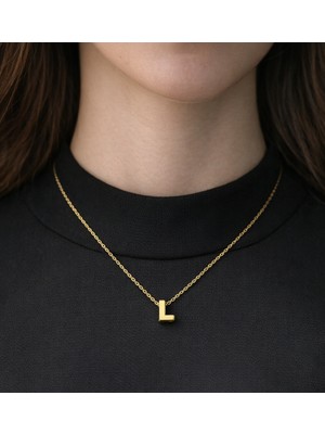 14 Ayar Altın L Harfi Kolye Zinciriyle Beraber