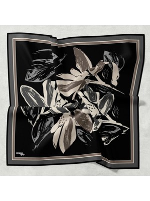 Bonjela Soft Eşarp Yonca Desen Siyah Gri