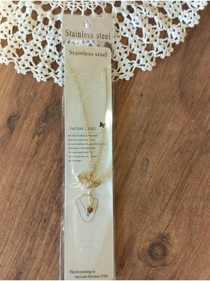  taşlı kanatlı kalp kolye - gold renk