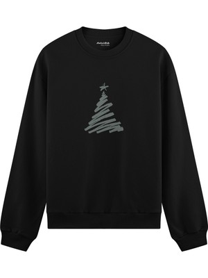 The Lucid Lab Minimal Christmas Tree Oversize Sweatshirt - Siyah