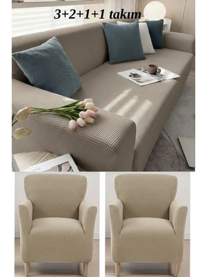 KUTLALE Likralı Pitikare Desen 3+2+1+1 Koltuk, Kanepe, Çekyat Örtüsü Takımı, Streç, Esnek, Lastikli, Koltuk Kılıfı 3211 Takımı