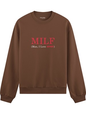 The Lucid Lab Mılf / Man I Love Ferrari Oversize Sweatshirt - Kahverengi