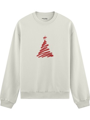 The Lucid Lab Minimal Christmas Tree Oversize Sweatshirt - Beyaz