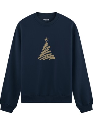 The Lucid Lab Minimal Christmas Tree Oversize Sweatshirt - Lacivert