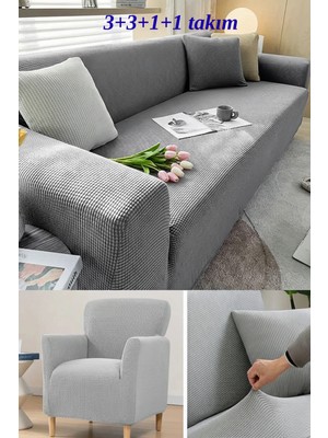 KUTLALE Likralı Pitikare Desen 3+3+1+1 Koltuk, Kanepe, Çekyat Örtüsü Takımı, Streç, Esnek, Lastikli, Koltuk Kılıfı 3311 Takımı