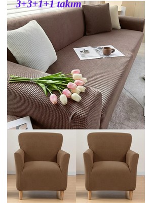 KUTLALE Likralı Pitikare Desen 3+3+1+1 Koltuk, Kanepe, Çekyat Örtüsü Takımı, Streç, Esnek, Lastikli, Koltuk Kılıfı 3311 Takımı