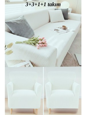 KUTLALE Likralı Pitikare Desen 3+3+1+1 Koltuk, Kanepe, Çekyat Örtüsü Takımı, Streç, Esnek, Lastikli, Koltuk Kılıfı 3311 Takımı