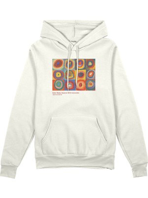 The Lucid Lab Color Study, Squares With Concentric Circles Oversize Hoodie - Beyaz