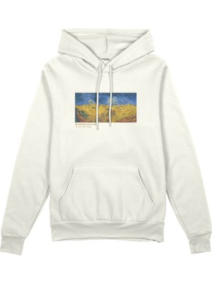 The Lucid Lab Buğday Tarlası ve Kargalar Oversize Hoodie - Beyaz