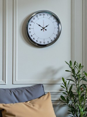 Çetiner Group Krom 40 cm Metal 24 Saat Göstergeli Özel Tasarım Duvar Saati