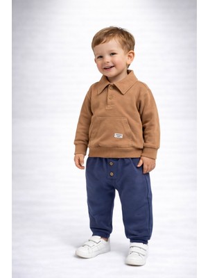 Dinamik çocuk Erkek Bebek Mevsimlik Alt Üst Takım Polo Yaka 2 Iplik Şardonsuz Bayramlık 6-24 Ay