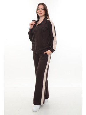 Zitex Dik Yaka Yanları Garnili Bol Paça Eşofman Takımı