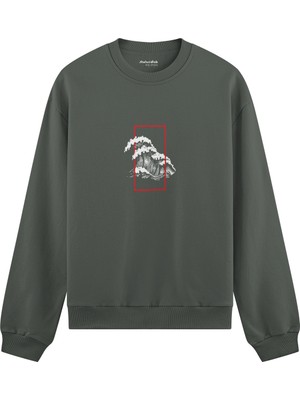 The Lucid Lab Perspektif Kanagawa Dalgası Oversize Sweatshirt - Antrasit