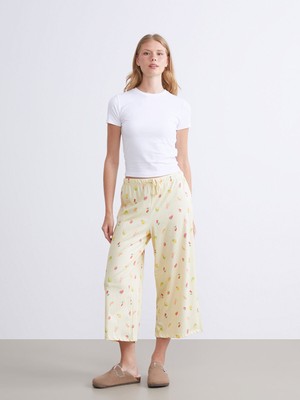 Lc Waikiki Yeni Sezon Beli Lastikli Baskılı Kadın Kapri Pijama Altı