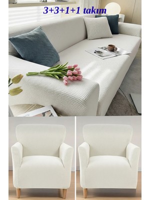 KUTLALE Likralı Pitikare Desen 3+3+1+1 Koltuk, Kanepe, Çekyat Örtüsü Takımı, Streç, Esnek, Lastikli, Koltuk Kılıfı 3311 Takımı