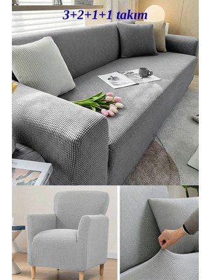 KUTLALE Likralı Pitikare Desen 3+2+1+1 Koltuk, Kanepe, Çekyat Örtüsü Takımı, Streç, Esnek, Lastikli, Koltuk Kılıfı 3211 Takımı