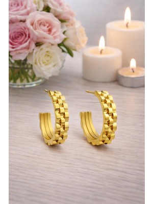 Vipfoni Gold Renk Kordon Model Yarım Halka Çelik Küpe