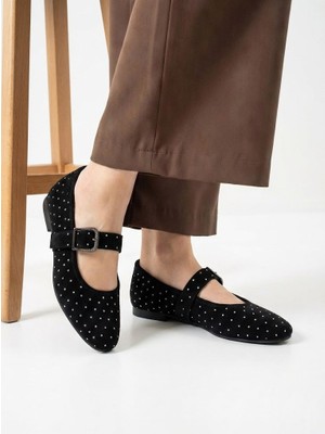 Nstil Günlük Kadın Babet Lastik Bantlı Tokalı Süet Taşlı, Sessiz, Hafif, Yumuşak Taban Ayakkabı 481