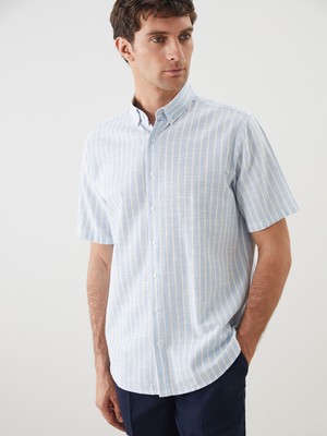 Lc Waikiki Yeni Sezon Regular Fit Kısa Kollu Çizgili Poplin Erkek Gömlek