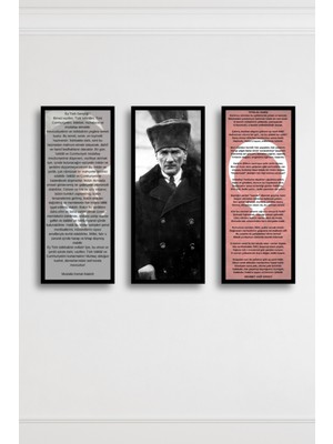 Çerçeveli Atatürk Tablosu 3’lü Set | Gençliğe Hitabe, Atatürk Por
