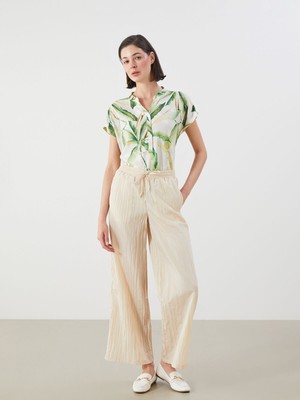 Lc Waikiki Yeni Sezon Beli Lastikli Dokulu Geniş Paça Kadın Pantolon