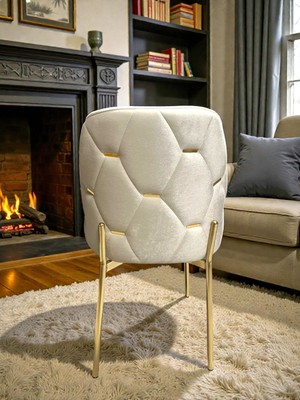 Msy Home Ada Serisi Gold Yönsüz Kumaş Lüks ve Modern Sandalye Seti