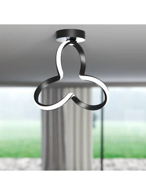 Clover Siyah Tekli Plafonyer LED Beyaz Ultra Ledli Salon Mutfak Oda Hol Ledli Avize Siyah