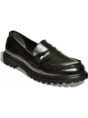 Fox Shoes Y996051060 Siyah Rustik Alçak Tabanlı Kadın Makosen Ayakkabı