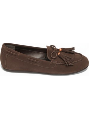 Fox Shoes Y996271002 Kahverengi Süet Püskül Detaylı Kadın Babet