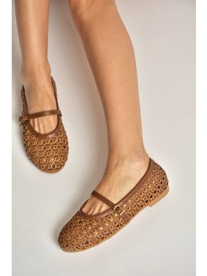 Fox Shoes Y267272709 Taba Örgü File Görünümlü Kadın Babet