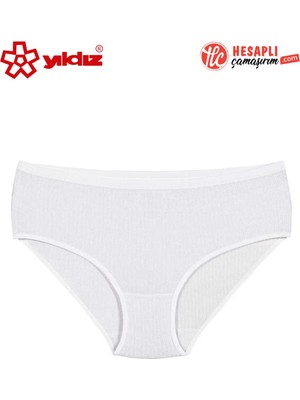 Yıldız Çamaşır Yıldız 3585 Büyük Beden Kadın Beyaz %100 Pamuklu Çizgili Yüksek Bel Bato Külot 1 Adet