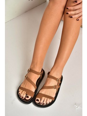 Fox Shoes Y250504002 Taba Süet Kadın Sandalet