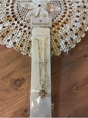  taşlı gold renk güneş kolye