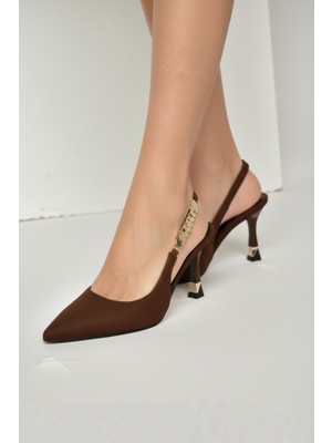 Fox Shoes Y308203204 Kahverengi Kumaş Ince Topuklu Kadın Abiye Ayakkabı