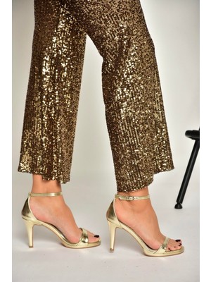 Fox Shoes Y569716909 Altın Ince Topuklu Kadın Abiye Ayakkabı