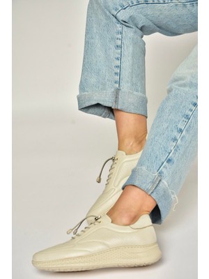 Fox Shoes Y999255803 Bej Hakiki Deri Kadın Spor Ayakkabı Sneakers