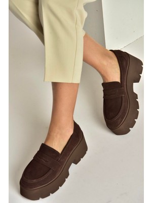 Fox Shoes Y272972502 Kahverengi Süet Kalın Tabanlı Günlük Kadın Ayakkabı