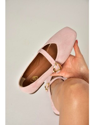 Fox Shoes Y726632602 Pudra Süet Kalp Toka Detaylı Kadın Babet