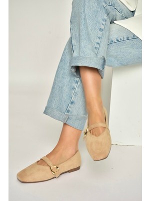 Fox Shoes Y726632602 Ten Süet Kalp Toka Detaylı Kadın Babet