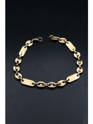 Prestige Gemici - Kahve Çekirdeği Model Paslanmaz Çelik Bileklik 5,5mm Altın Kaplama 902607