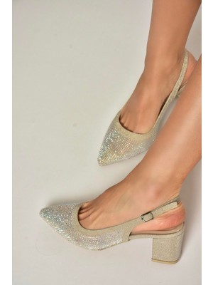 Fox Shoes Y820403014 Altın Sim Kalın Topuklu Kadın Abiye Ayakkabı