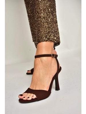 Fox Shoes Y997264604 Kahverengi Kumaş İnce Topuklu Kadın Ayakkabı