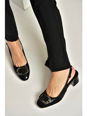 Fox Shoes Y820310160 Siyah Rustik Kalın Topuklu Kadın Ayakkabı