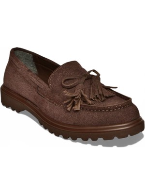Fox Shoes Y996653002 Kahverengi Süet Püskül Detaylı Kadın Makosen Ayakkabı