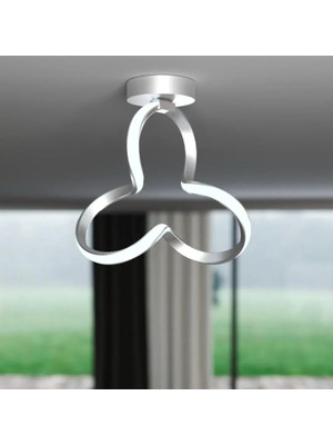 Clover Gri Tekli Plafonyer LED Beyaz Ultra Ledli Salon Mutfak Oda Hol Ledli Avize Gümüş