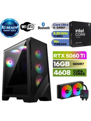 MSI Şafak-Gaming Pc | Yapay Zeka Destekli |intel Core Ultra 5 245KF | Rtx 5060Tİ 16GB | 32 GB Ddr5 Ram | H810 Anakart | 1tb Nvme 5000 4000 | 240MM Sıvı Soğutma -