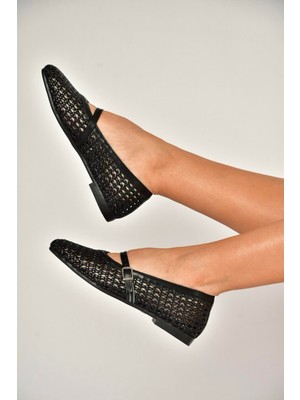 Fox Shoes Y726431709 Siyah Örgü Görünümlü Kadın Babet