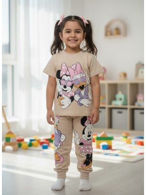 Buufuu Kız Çocuk Baskılı Kısa Kol T-Shirt Eşofman Ikili Takım