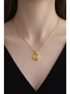 Gold Renk – Ay Yıldız Tavşan Tasarımlı Milimalist Zarif ve Şık Kolye