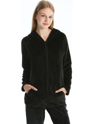 Lc Waikiki Yeni Sezon Kapüşonlu Düz Uzun Kollu Kadın Pelüş Pijama Üst